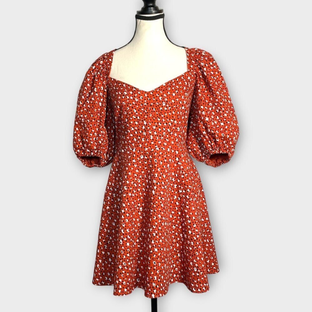 The Odells Ariel Mini Dress in Malmo Print size S Puff-Sleeved Sweetheart Boho